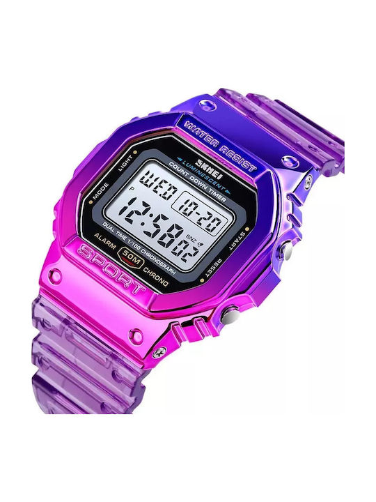Skmei Digital Women's Watch Chronograph with Purple Rubber Strap