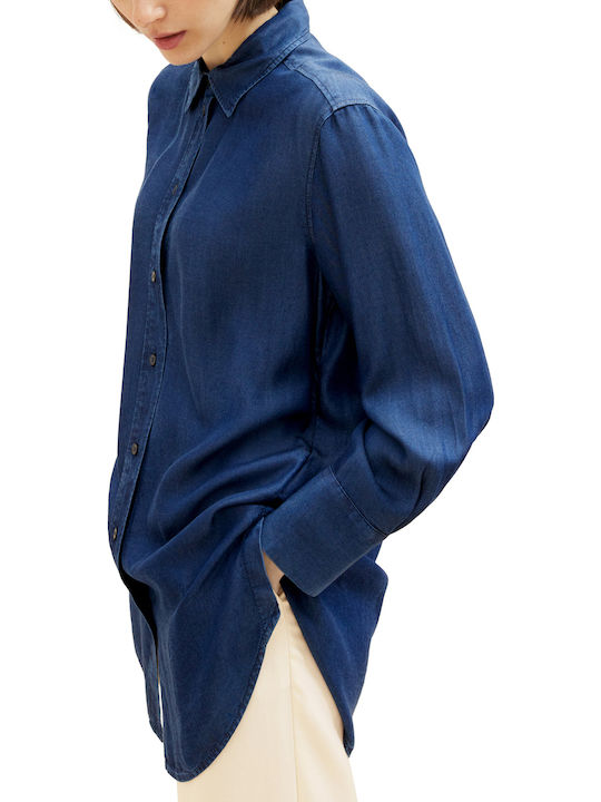 Women's Denim Long Sleeve Shirt Blue (clean Mid Stone Blue Denim)