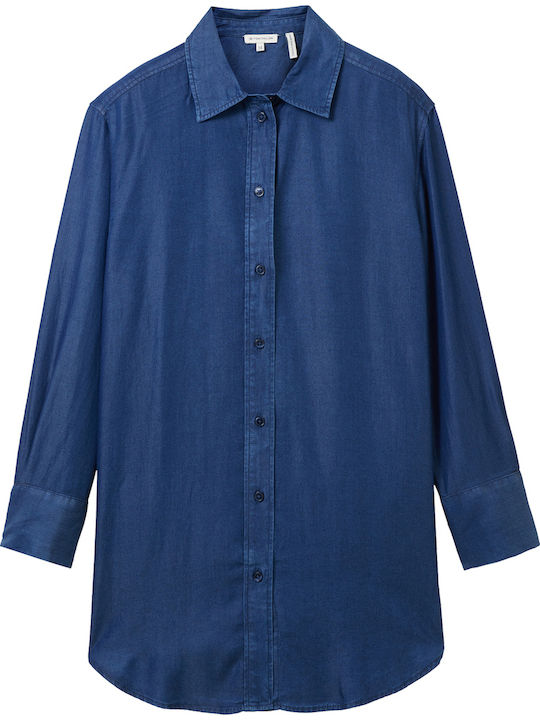 Women's Denim Long Sleeve Shirt Blue (clean Mid Stone Blue Denim)