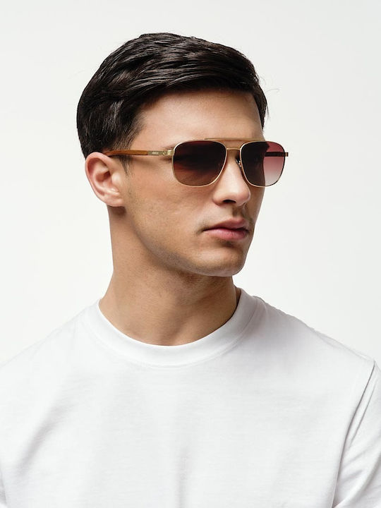 Cosselie Prato Unisex Sunglasses with Gold Metallic Frame and Brown Gradient Lenses
