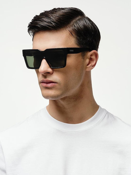 Cosselie Stanford Unisex Sunglasses with Black Horn-Rimmed Frame and Green Lens 1802202409