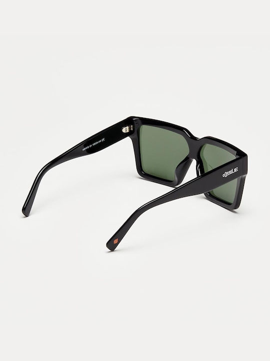 Cosselie Stanford Unisex Sunglasses with Black Horn-Rimmed Frame and Green Lens 1802202409