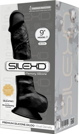 SilexD Glass Dildo with Balls and Suction Cup Black 23cm