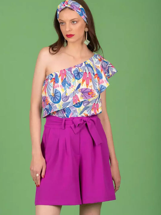 Chaton Damen Sommer Bluse mit einem Schulter Multi color