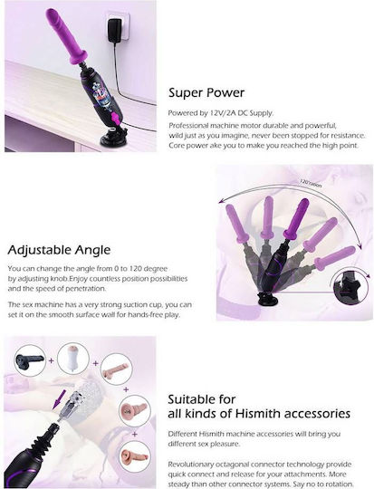 Hismith Pro Traveler Portable Sex Machine & Remote Μηχανή Σεξ σε Μωβ Χρώμα