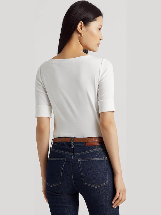 Women's Blouse Cotton with 3/4 Sleeve & Boat Neckline White