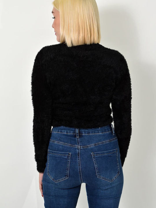 Potre Damen Langarm Pullover Baumwolle mit V-Ausschnitt Black