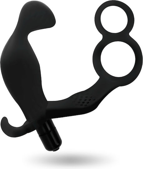 Addicted Toys Plug With Double Penis Ring & Testicles Δονούμενο Δαχτυλίδι Πέους με Πρωκτική Σφήνα Black