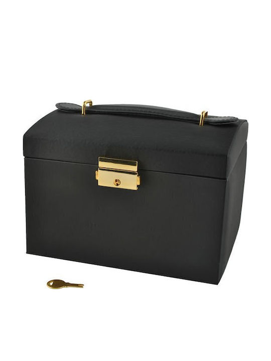 Go Clever Fabric Jewellery Box with Drawer & Black Mirror 17.5x13.8x13.5cm