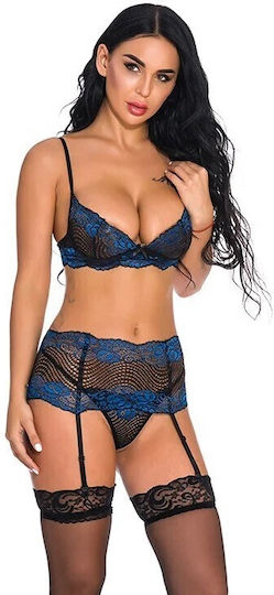 La Lolita Amsterdam Sexy Σετ Εσωρούχων με Δαντέλα & Ζαρτιέρες Μπλε