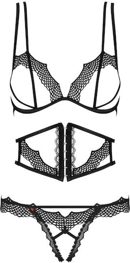 Obsessive Bravelle Sexy Σετ Εσωρούχων με Δαντέλα & Ζαρτιέρες Black 3τμχ