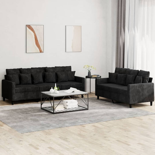 Living Room Furniture Set 3-Seater & 2-Seater Black