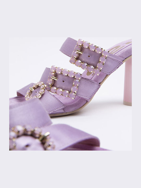Stoff Damen Sandalen mit hohem Absatz in Lila Farbe