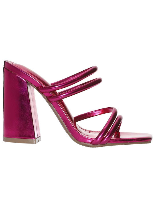 Envie Shoes Leather Women's Sandals Fuchsia with Thin High Heel