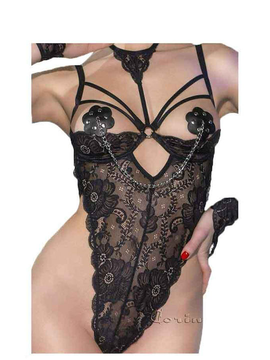 Chilirose Sexy Κορμάκι με Δαντέλα Sexy Teddy Black