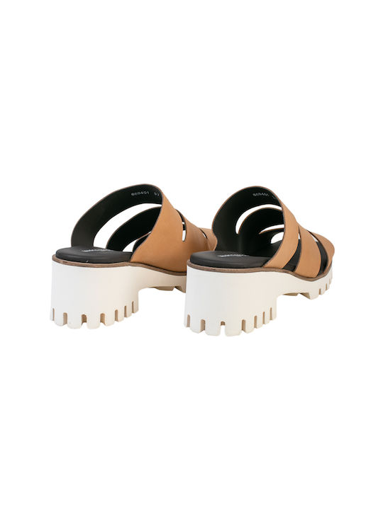 Maritan Leder Damen Sandalen mit Chunky mittlerem Absatz in Braun Farbe