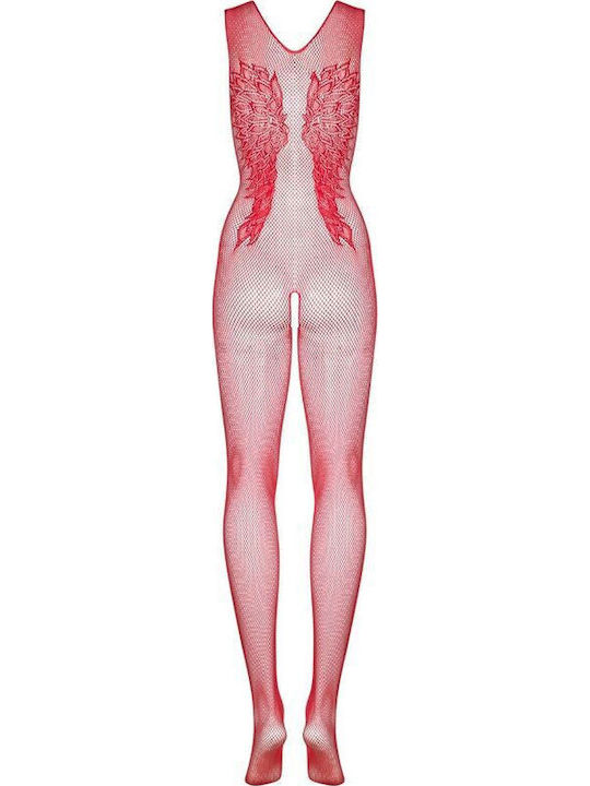 Obsessive Sexy Bodystocking Mesh with Open Crotch Plus Size Red