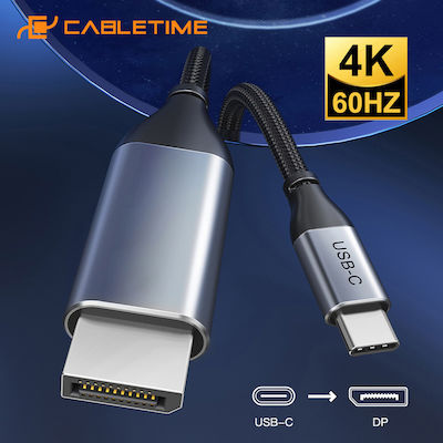 Cabletime Împletit USB 2.0 Cablu USB-C bărbătesc - DisplayPort de sex masculin Negru 1.2m (CT-CMDP2-S1.2S)