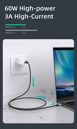 Cabletime Braided USB 2.0 Cable USB-C male - USB-C 60W Μαύρο 2m 128188
