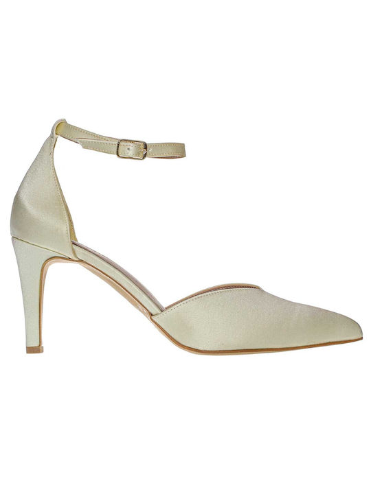 Malena Leather Pointed Toe Beige Heels with Strap