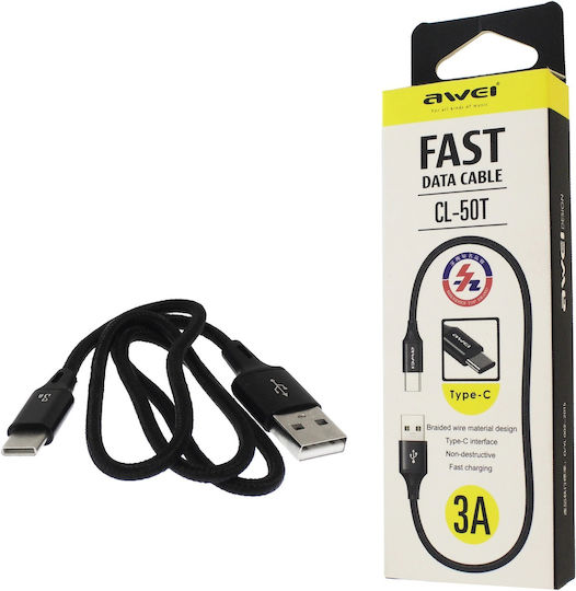 Awei USB 2.0 Cable USB-C male - USB-A Μαύρο 0.6m 887998