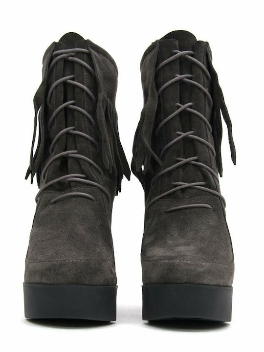 My Way Shoes Suede Women's Ankle Boots with High Heel Gray