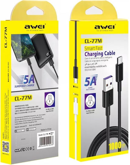 Awei Редовна USB 2.0 до микро USB кабел Черен 1м (888032) 1бр
