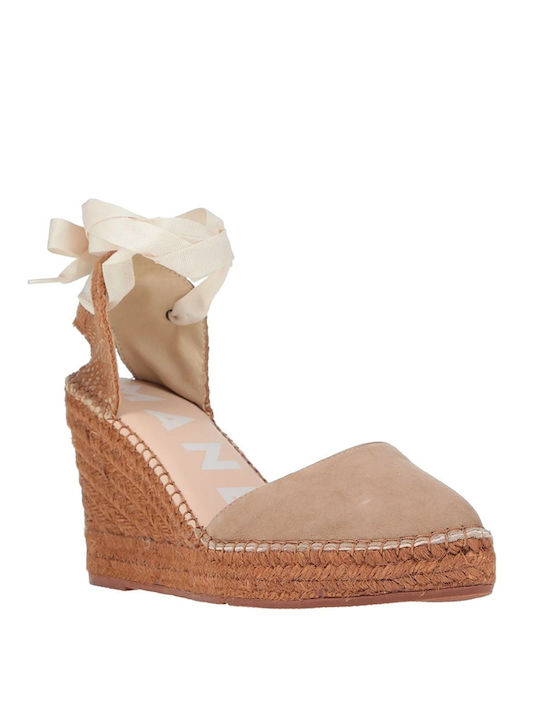 Manebi Women's Leather Platform Espadrilles Taupe