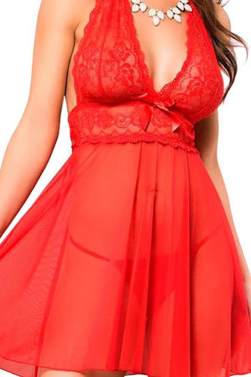 Chilirose Sexy Σετ με Ρόμπα Babydoll With String Red