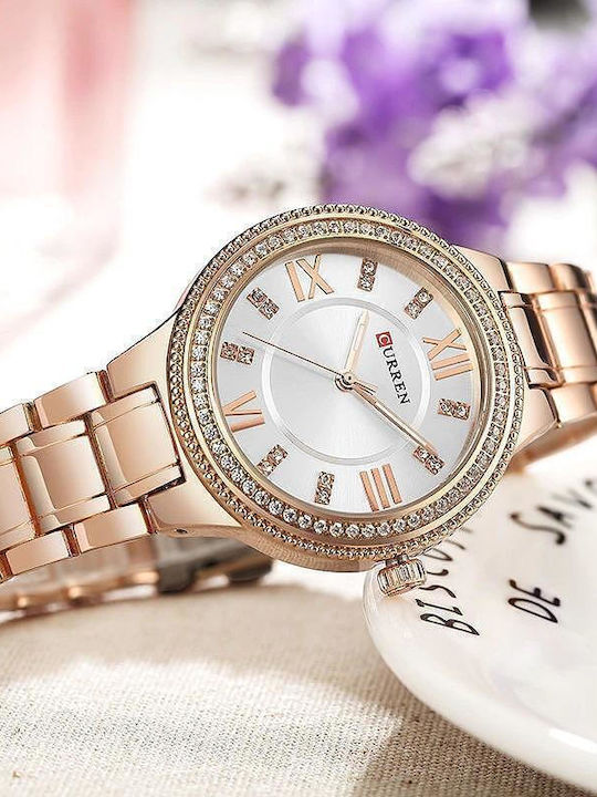 Curren Women's Watch with Pink Gold Metal Bracelet