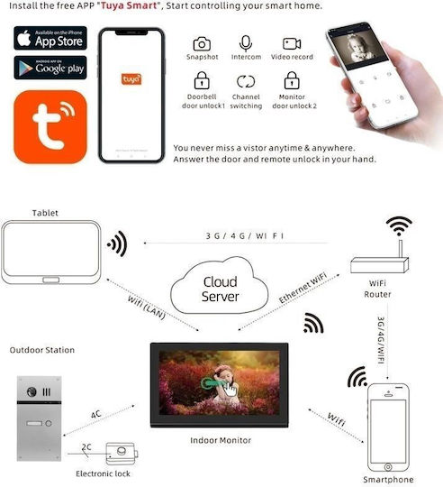 Joytimer Wireless Video Intercom Set Wi-Fi Black