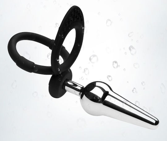 Kinksters Ring Cock with Anal Plug Silver 3126-0027