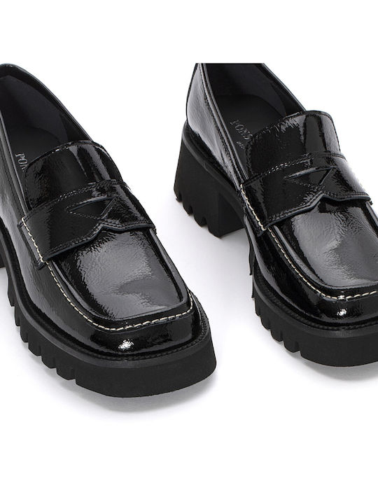 Pons Quintana Lackleder Damen Loafers in Schwarz Farbe