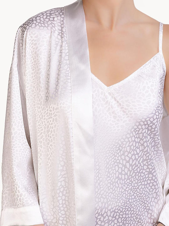 Elite Winter Braut Damen Satin,σατεν Robe mit Nachthemd Weiß