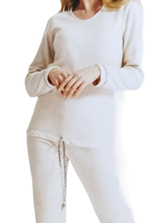 Confezioni Biemme SNC Winter Damen Pyjama-Set Baumwolle Beige