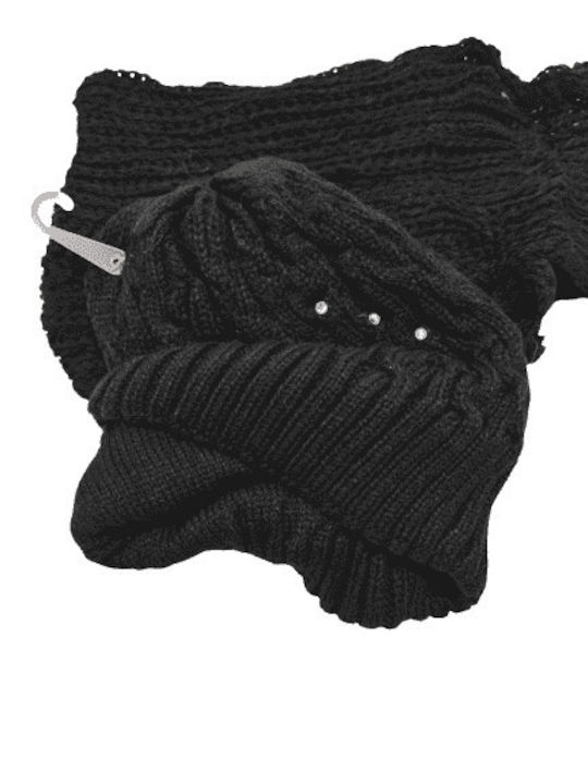 Romvous Set with Beanie Knitted in Black color