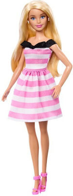 Barbie Κούκλα Blonde with Pink Striped Dress για 3+ Ετών