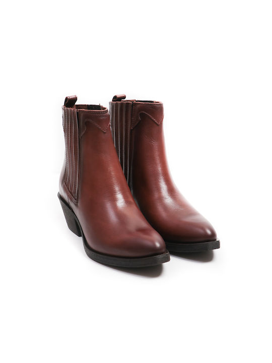 Dei Colli Leather Women's Chelsea Boots with Medium Heel Brown