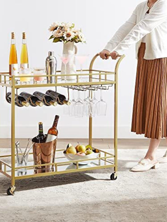 Vasagle Free Standing Glass Wine Cabinet with Wheels Gold 80x38x77.5cm