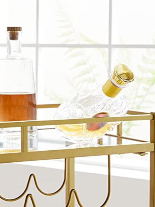 Vasagle Free Standing Glass Wine Cabinet with Wheels Gold 80x38x77.5cm
