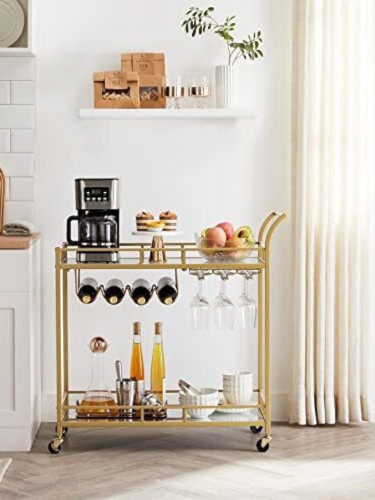 Vasagle Free Standing Glass Wine Cabinet with Wheels Gold 80x38x77.5cm