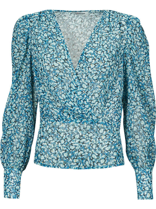 Damen Bluse Langärmelig Blau