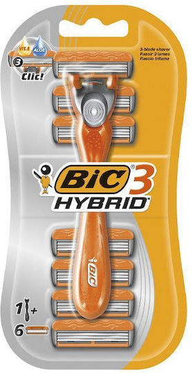 BIC 3Hybrid Razor pentru corp cu Capete de schimb 3 lame și bandă lubrifiantă 6buc
