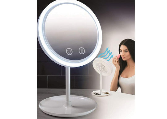 Factory Makeup Mirror Tabletop with Light and Fan White
