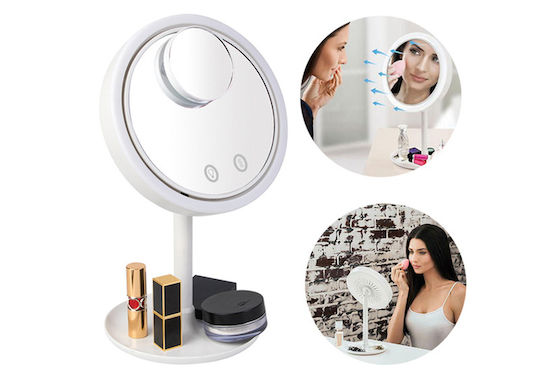 Factory Makeup Mirror Tabletop with Light and Fan White