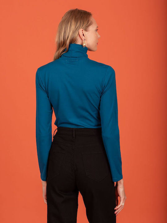 Chaton Women's Blouse Long Sleeve Turtleneck Blue