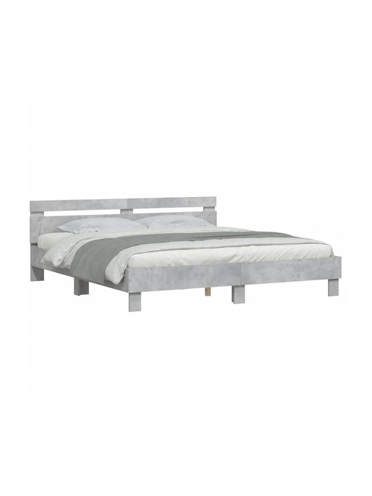 Bed Queen Wooden Grey Concrete with Slats for Mattress 160x200cm