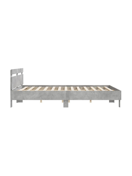 Bed Queen Wooden Grey Concrete with Slats for Mattress 160x200cm