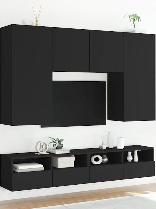 TV Stand Wooden Black Velvet-Black Metal L100xW30xH30cm
