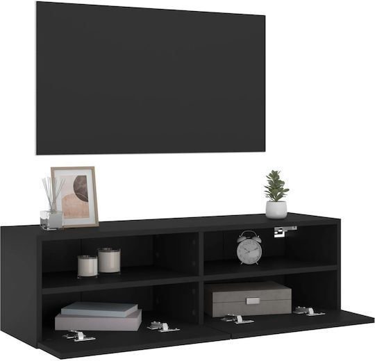 TV Stand Wooden Black Velvet-Black Metal L100xW30xH30cm